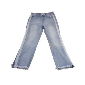 KanCan Womens Jeans 13/30 Blue Denim Crop‎ Straight Tape Seam Raw Hem Distressed